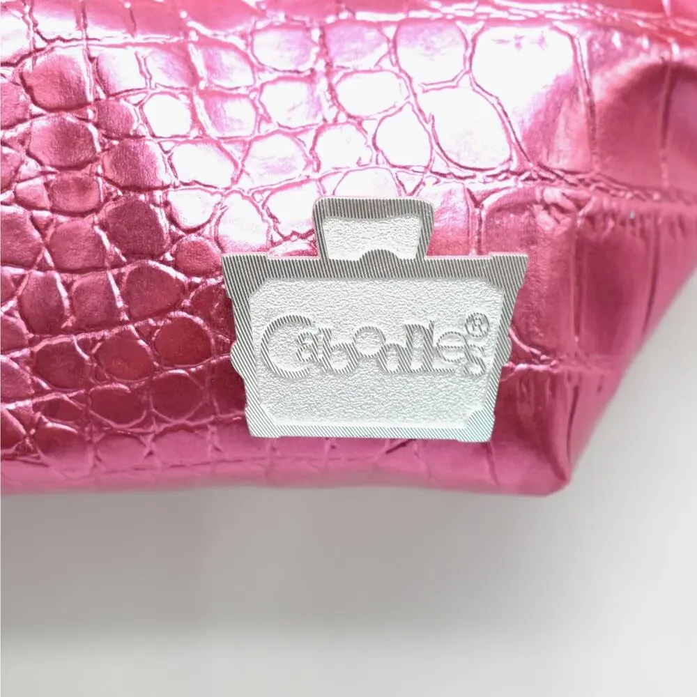 Y2K Caboodles Pink Metallic Alligator Embossed Mini Make Up Bag Barbie Coquette